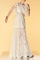 White Lace Tiered Maxi Dress